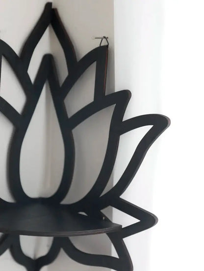 Modern black metal lotus floating wall shelf living room decor