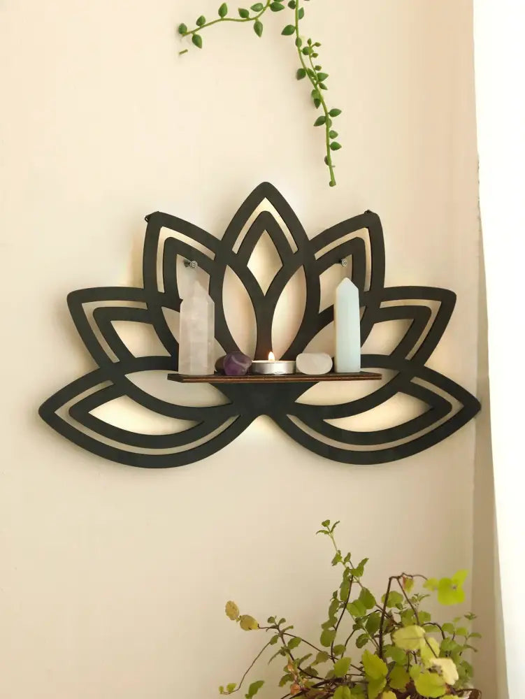 Modern black metal lotus floating wall shelf living room decor