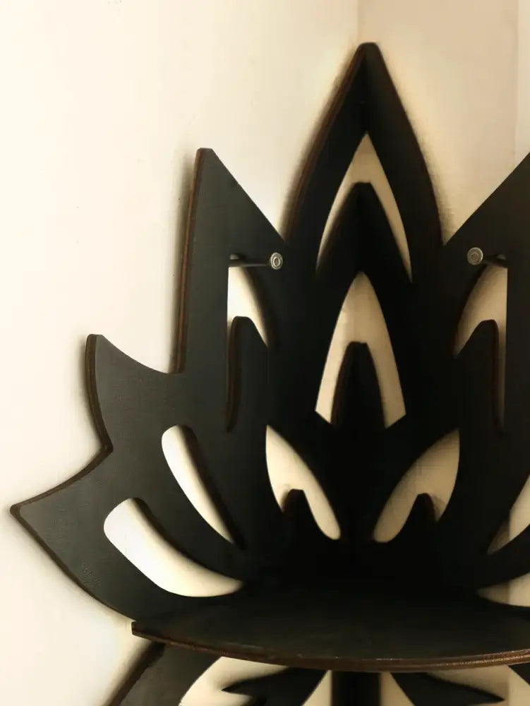 Modern black metal lotus floating wall shelf living room decor