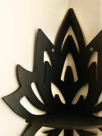 Modern black metal lotus floating wall shelf living room decor