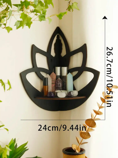 Modern black metal lotus floating wall shelf living room decor