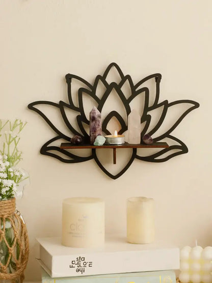 Modern black metal lotus floating wall shelf living room decor
