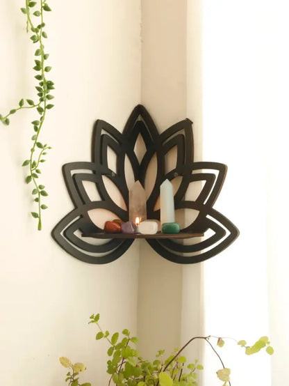 Modern black metal lotus floating wall shelf living room decor