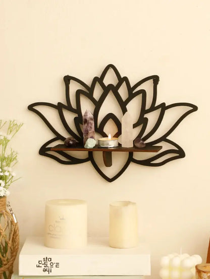 Modern black metal lotus floating wall shelf living room decor