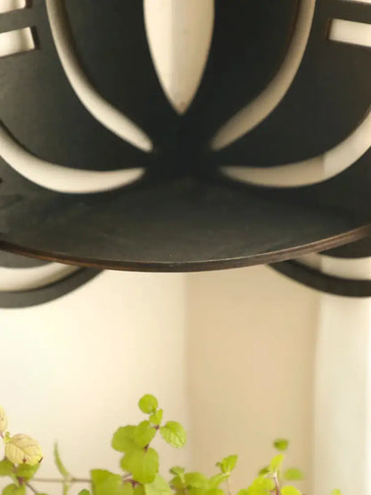 Modern black metal lotus floating wall shelf living room decor