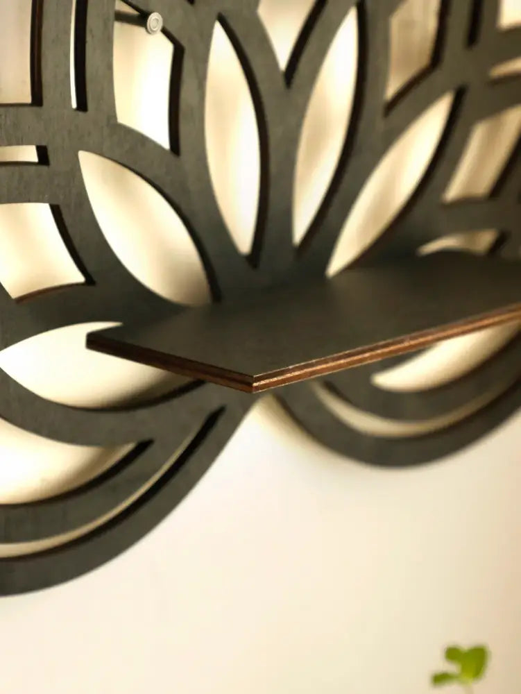 Modern black metal lotus floating wall shelf living room decor