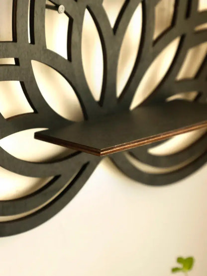 Modern black metal lotus floating wall shelf living room decor