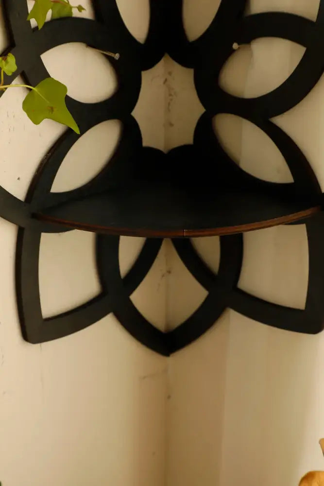 Modern black metal lotus floating wall shelf living room decor
