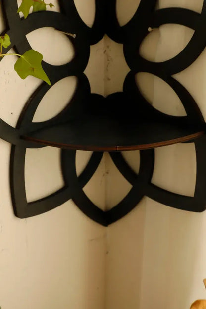 Modern black metal lotus floating wall shelf living room decor