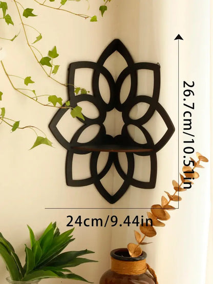 Modern black metal lotus floating wall shelf living room decor