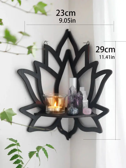 Modern black metal lotus floating wall shelf living room decor