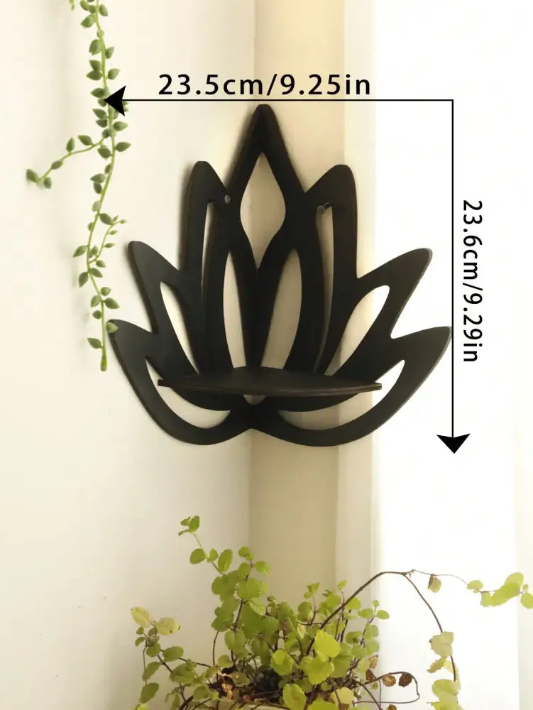 Modern black metal lotus floating wall shelf living room decor