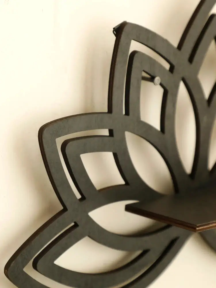 Modern black metal lotus floating wall shelf living room decor