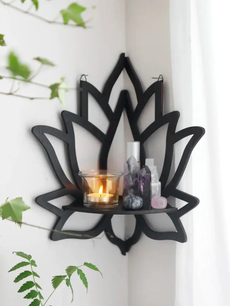 Modern black metal lotus floating wall shelf living room decor