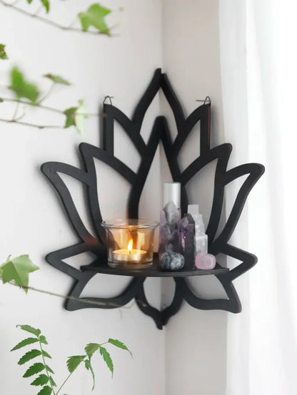 Modern black metal lotus floating wall shelf living room decor