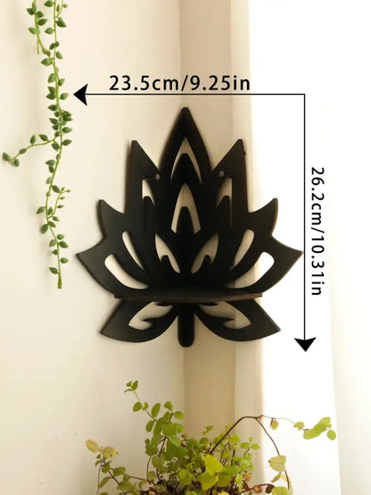 Modern black metal lotus floating wall shelf living room decor