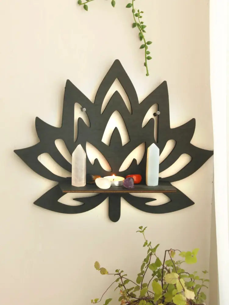 Modern black metal lotus floating wall shelf living room decor