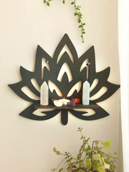 Modern black metal lotus floating wall shelf living room decor