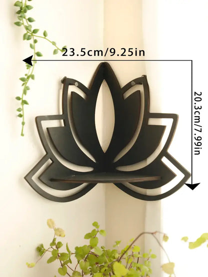 Modern black metal lotus floating wall shelf living room decor