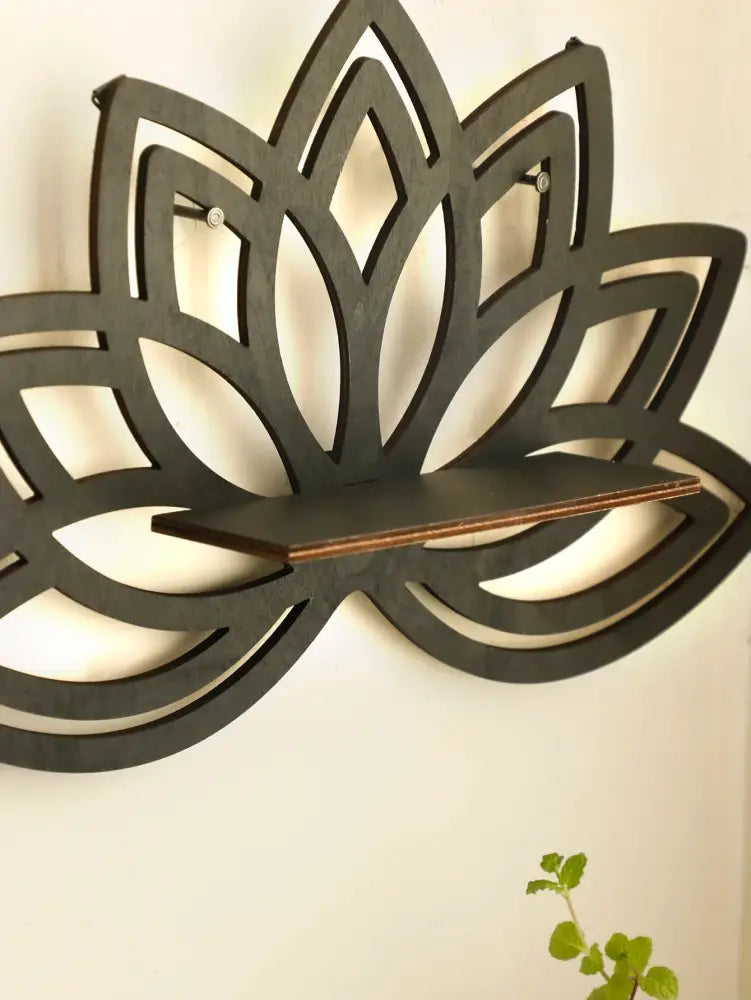 Modern black metal lotus floating wall shelf living room decor