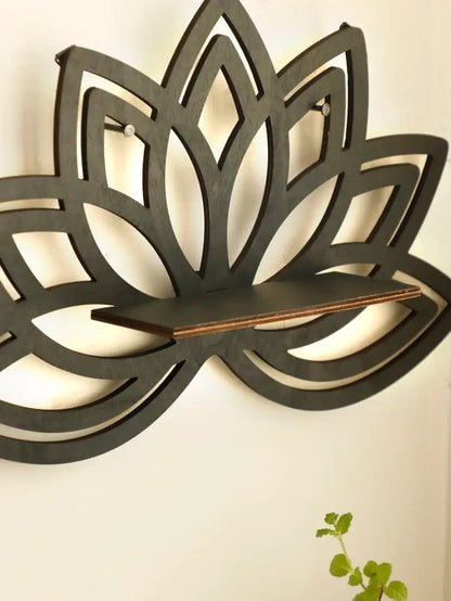 Modern black metal lotus floating wall shelf living room decor