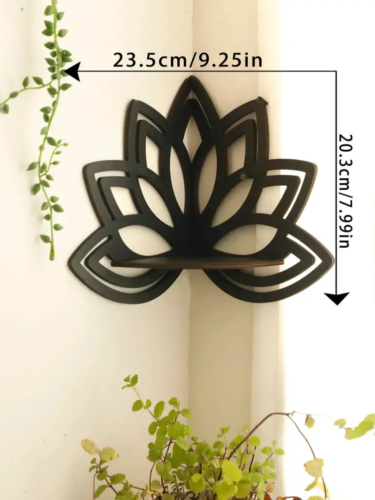 Modern black metal lotus floating wall shelf living room decor