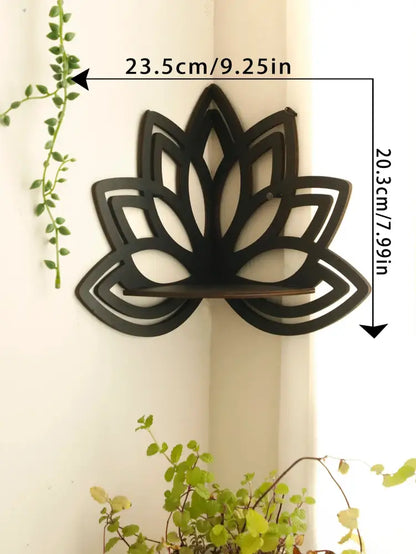 Modern black metal lotus floating wall shelf living room decor