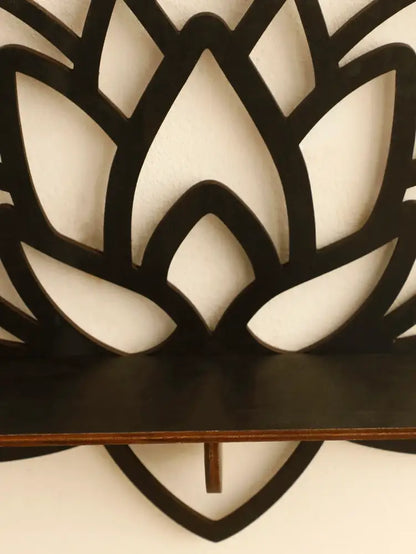 Modern black metal lotus floating wall shelf living room decor