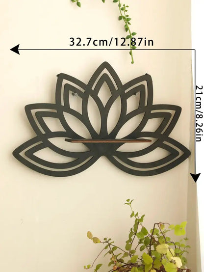 Modern black metal lotus floating wall shelf living room decor