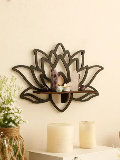 Modern black metal lotus floating wall shelf living room decor