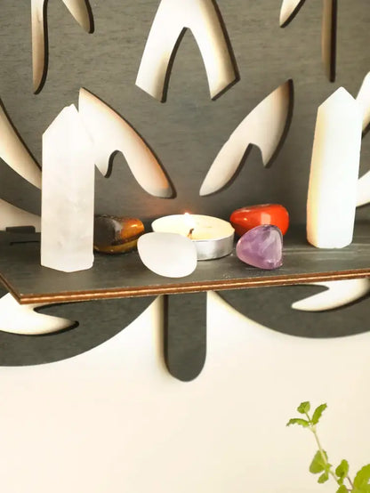 Modern black metal lotus floating wall shelf living room decor