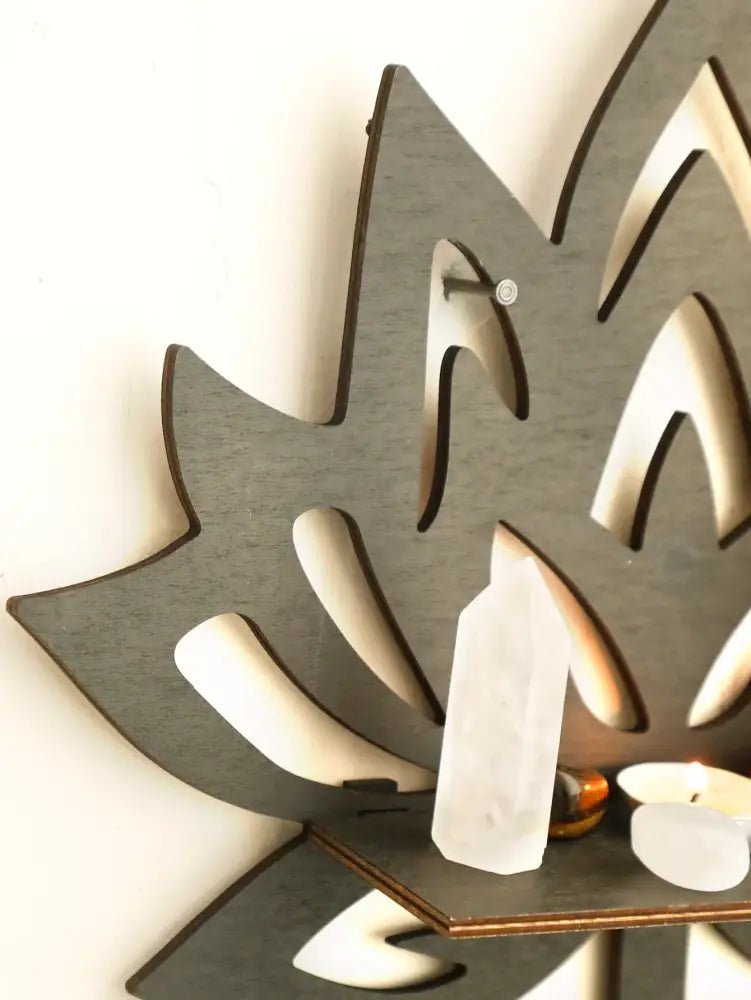 Modern black metal lotus floating wall shelf living room decor