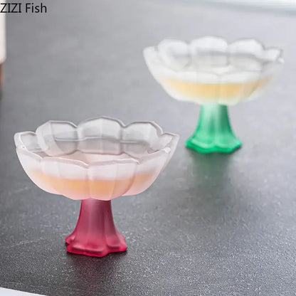 Lotus flower pink & white glass tea cups dining room dessert bowls
