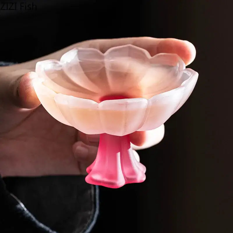 Lotus flower pink & white glass tea cups dining room dessert bowls