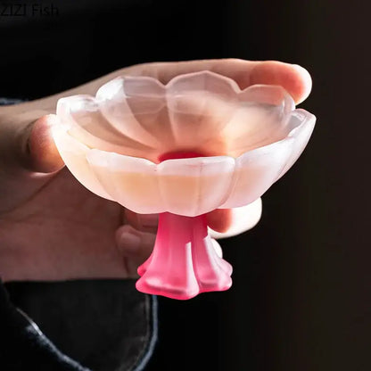Lotus flower pink & white glass tea cups dining room dessert bowls