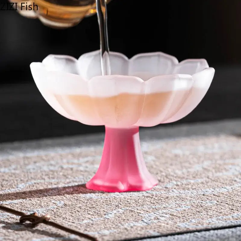 Lotus flower pink & white glass tea cups dining room dessert bowls