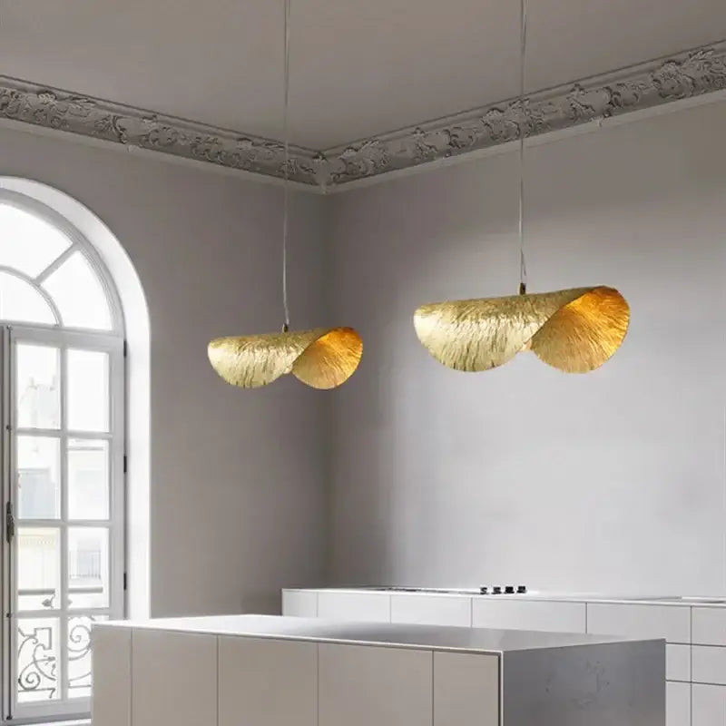 Gold hammered lotus flower pendant light for dining room