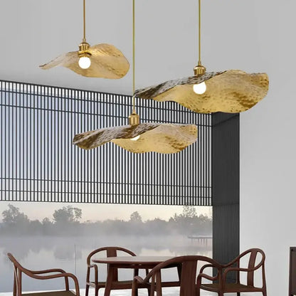 Gold hammered lotus flower pendant light for dining room