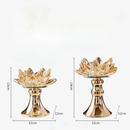Golden crystal lotus glass flower candle holder dining room tabletop