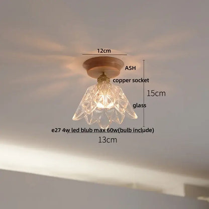 Modern amber lotus glass led ceiling light bedroom copper base