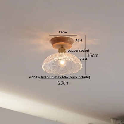 Modern amber lotus glass led ceiling light bedroom copper base