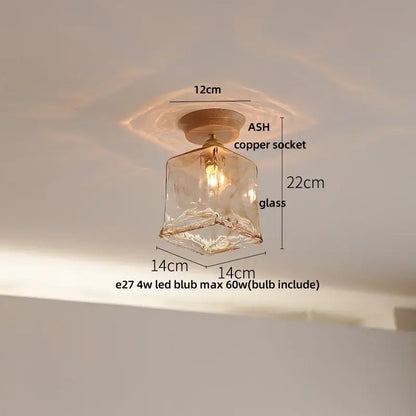 Modern amber lotus glass led ceiling light bedroom copper base