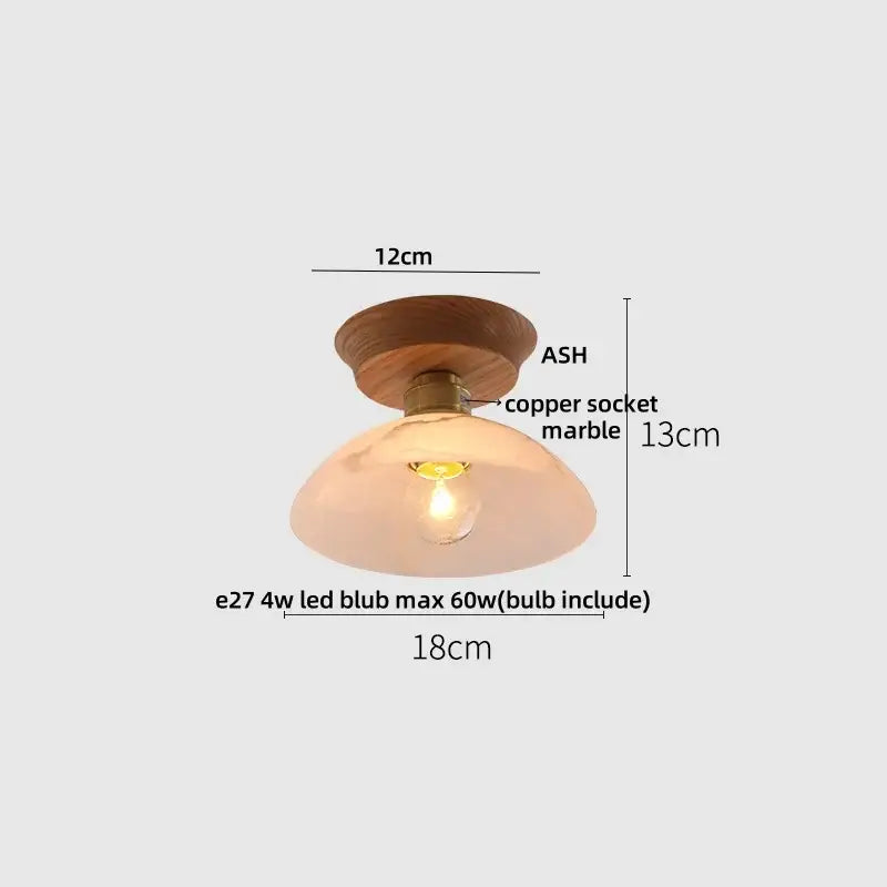 Modern amber lotus glass led ceiling light bedroom copper base