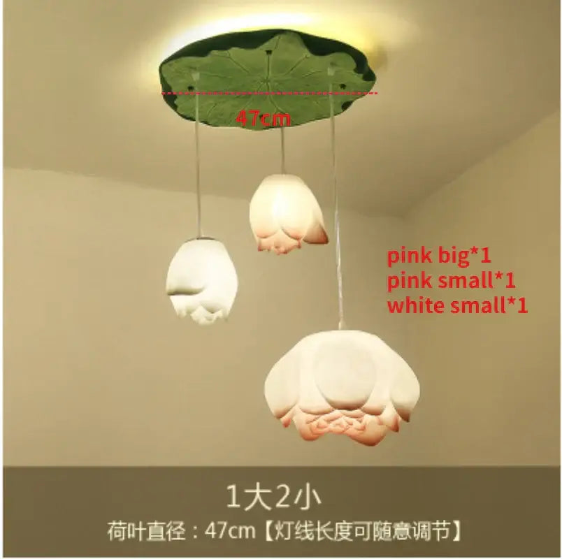 White and pink ceramic lotus glass pendant bedroom light