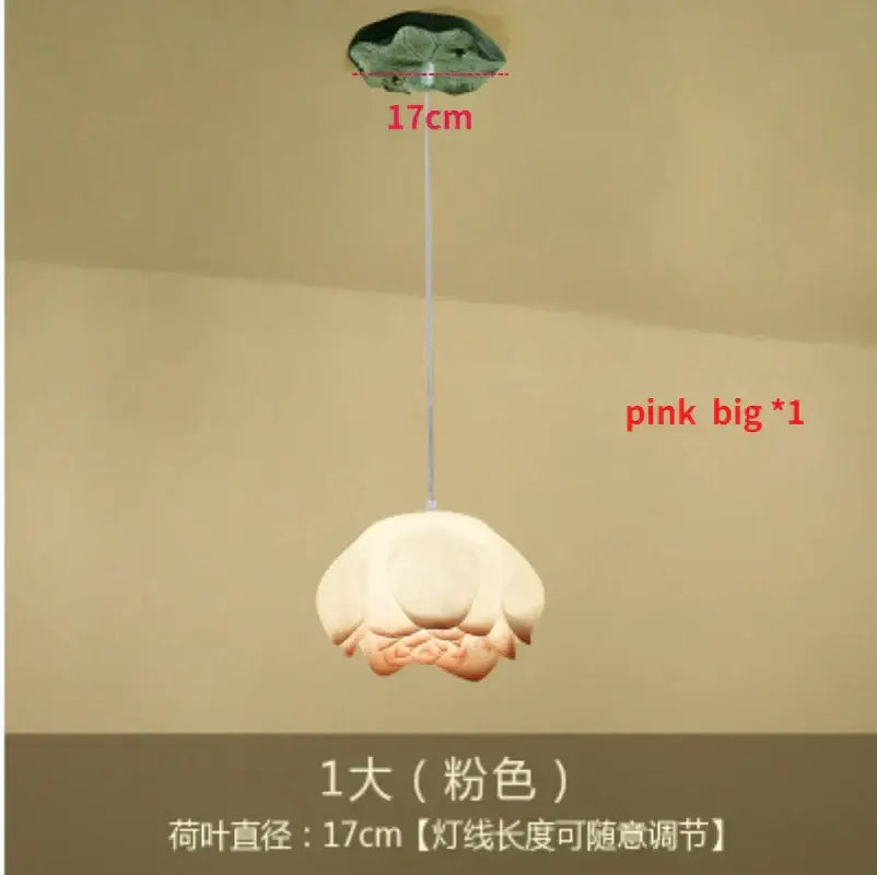 White and pink ceramic lotus glass pendant bedroom light