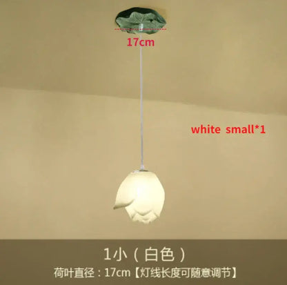 White and pink ceramic lotus glass pendant bedroom light
