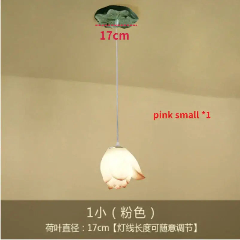 White and pink ceramic lotus glass pendant bedroom light