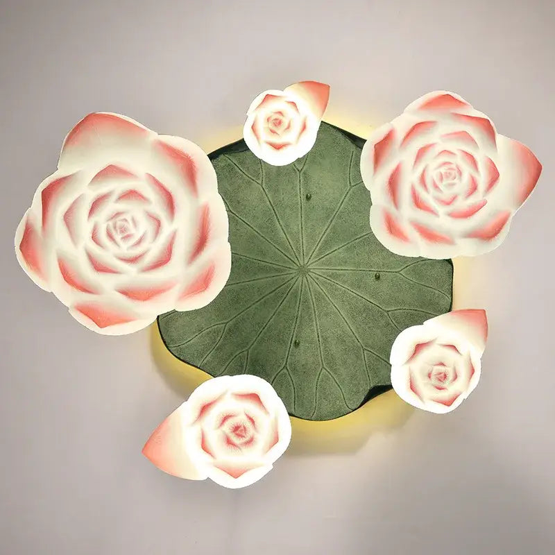 White and pink ceramic lotus glass pendant bedroom light