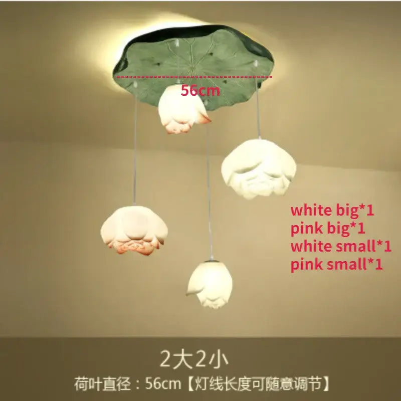 White and pink ceramic lotus glass pendant bedroom light