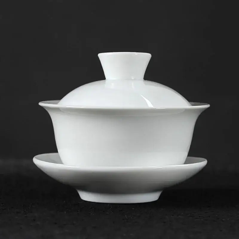 Hand painted lotus white porcelain gaiwan tea set dining room